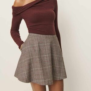Reformation Hanna Skirt - Plaid Brown and Gray - Size 6